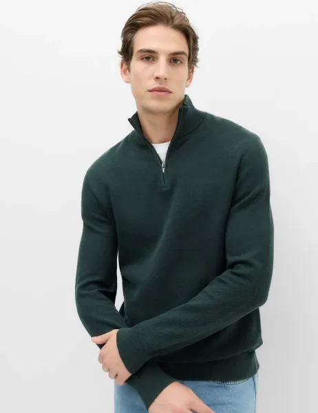Marks & Spencer Pure Cotton Textured Half Zip Jumper Dark Evergreen