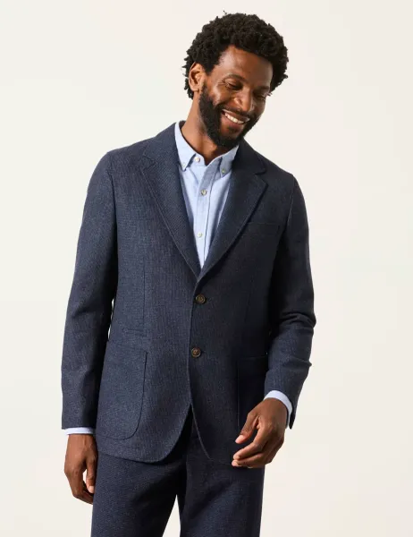 FatFace Wool Rich Check Blazer Navy Mix