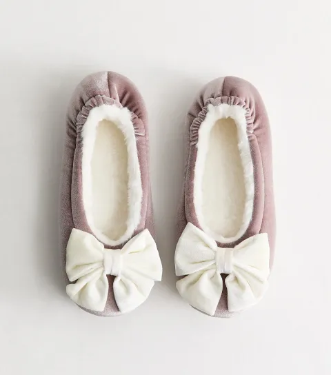 Women's Purple Velvet Top Bow Ballet Slippers Vegan