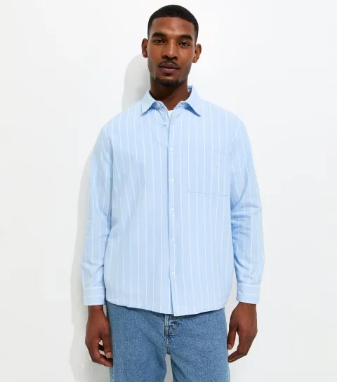 Men's Blue Boxy Striped Shirt