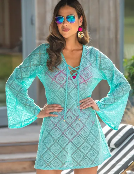 Pour Moi Free Spirit Lace Long Sleeve Beach Dress
