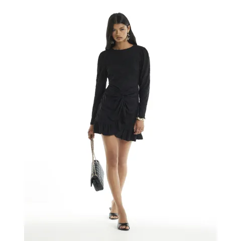 River Island Burnout Long Sleeve Twist Mini Dress