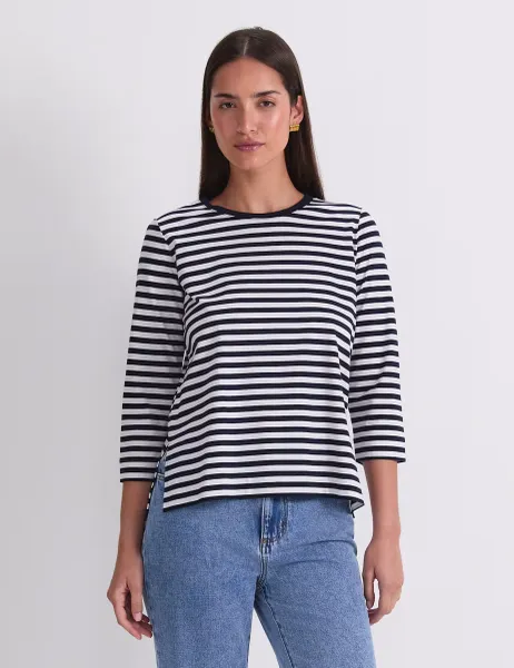 Sportscraft Mercerised Cotton Three-Quarter Sleeve Top Navy Mix