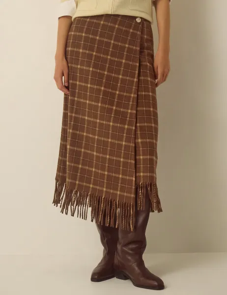 Monsoon Wool Rich Checked Wrap Midi Skirt