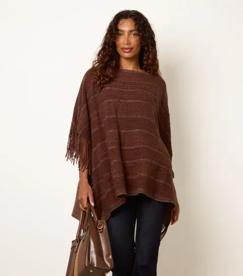 Blue Vanilla Women's Dark Brown Knitted Fringed Cape