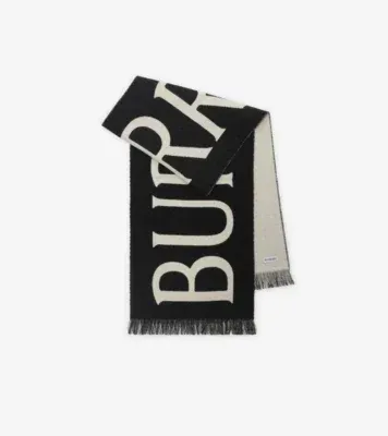 Logo Wool Scarf in Black/calico beige