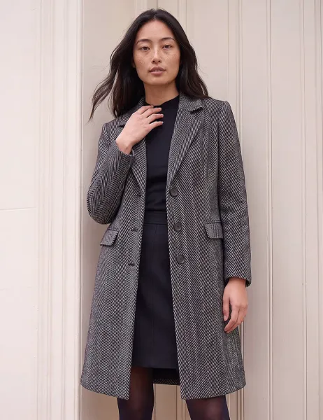 Roman Petite Herringbone Coat Black