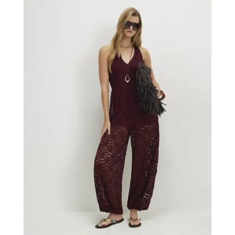River Island Burgundy Lace Balloon Leg Jumpsuit