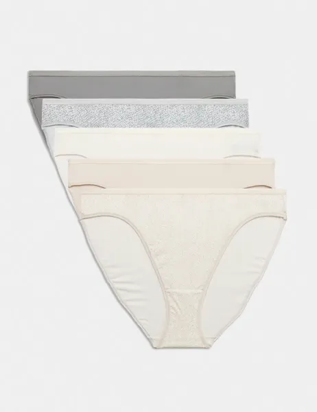 Marks & Spencer 5pk Microfibre High Leg Knickers Grey Mix