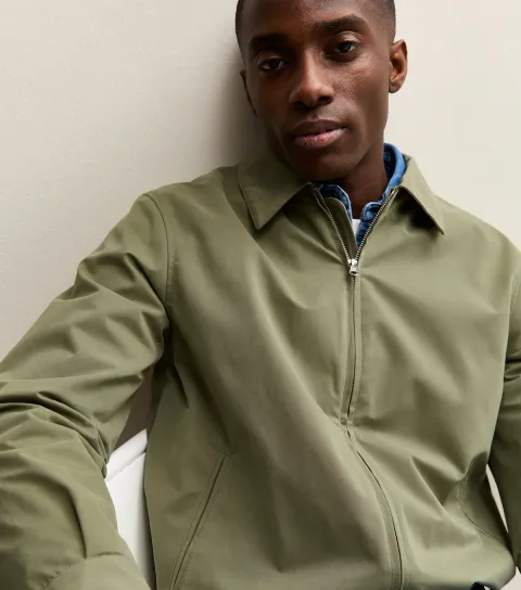 Men's Light Khaki Regular Zip Up Collared Jacket