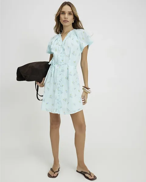 River Island Cotton Floral Short Sleeve Mini Dress