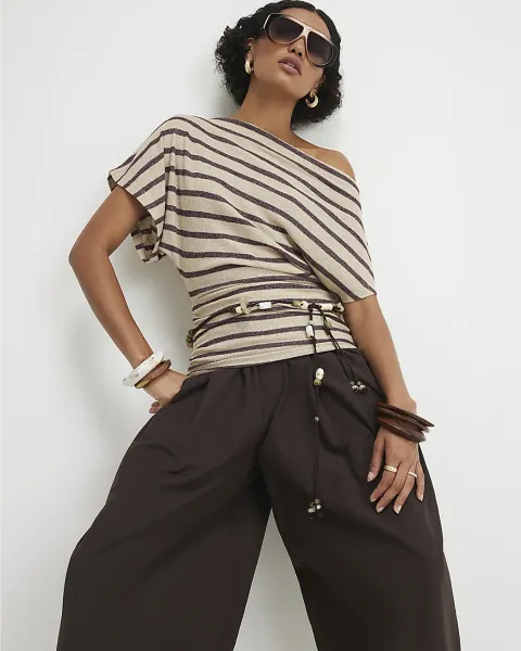 River Island Striped Banded Hem Drape Top