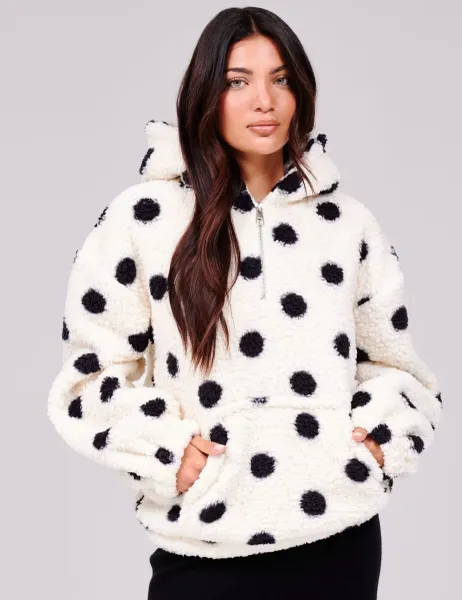 Cosy Borg Polka Dot Quarter Zip Hoodie