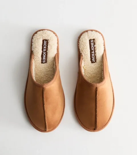 Men's Tan Faux Suede Slippers