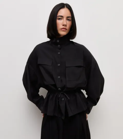 Women's Black Long Sleeve Funnel Neck Shacket