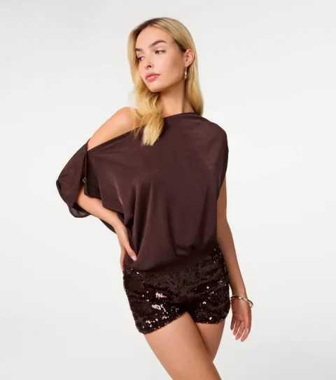 Women's Dark Brown Off Shoulder Top