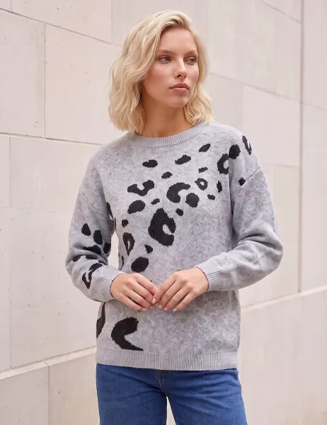Roman Animal Print Jumper Grey Mix