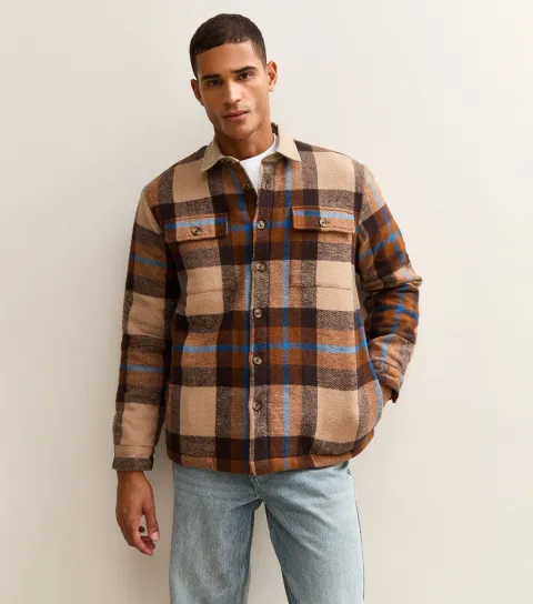 Men's Blue Regular Fit Corduroy Collar Check Jacket