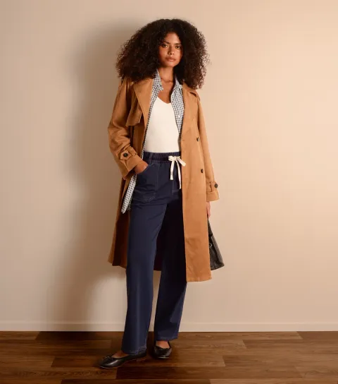 Women's Dark Blue Drawstring Wide Leg Jeans