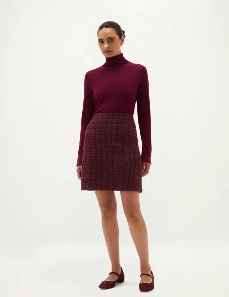Hobbs Textured Tweed Mini A-Line Skirt with Wool Brown Mix