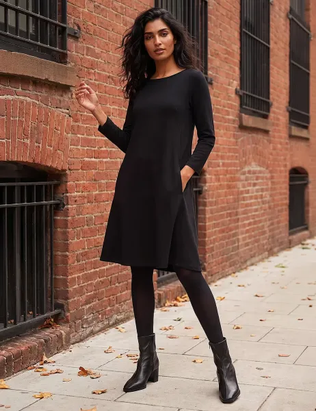 Roman Jersey Knee Length Swing Dress Black