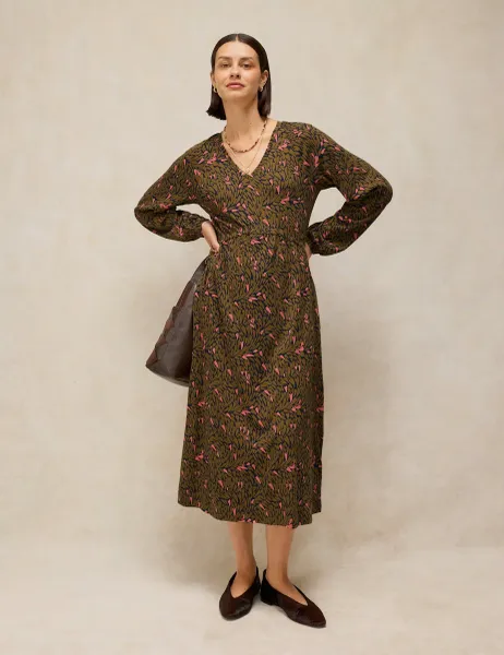 White Stuff Jersey Printed V Neck Midaxi Tea Dress Green