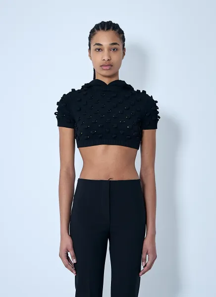 Hooded Open-Knit Crop Top