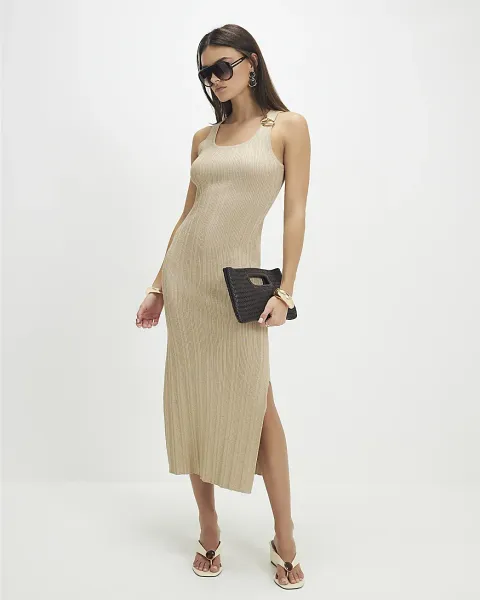 River Island Rib Knit Buckle Midi Dress