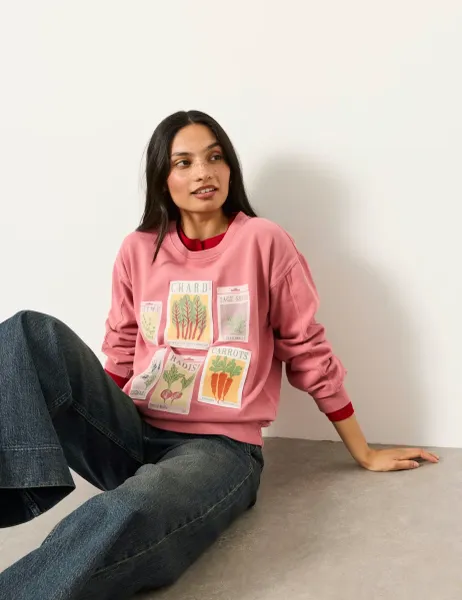 FatFace Pure Cotton Graphic Sweatshirt Pink Mix
