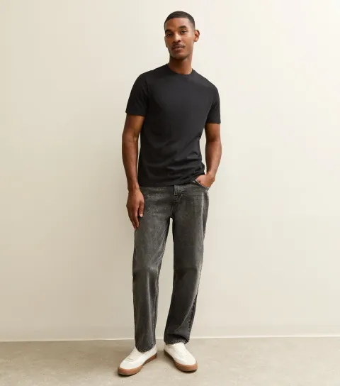 Men's Black Regular Crew Neck Jersey T-Shirt