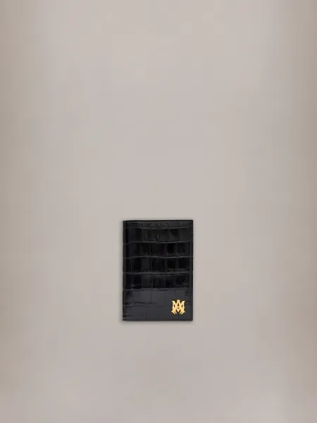 CROC EMBOSSED PASSPORT HOLDER - BLACK