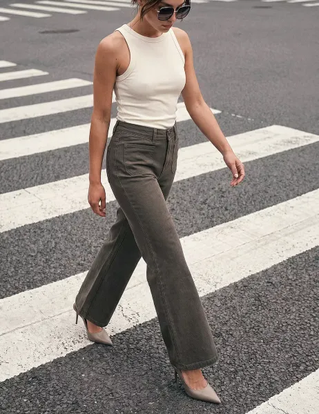 Roman Petite Mid Rise Stretch Jeans Taupe
