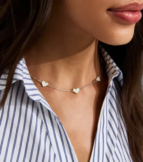 New Look Silver Tone Mini Enamel Heart Necklace
