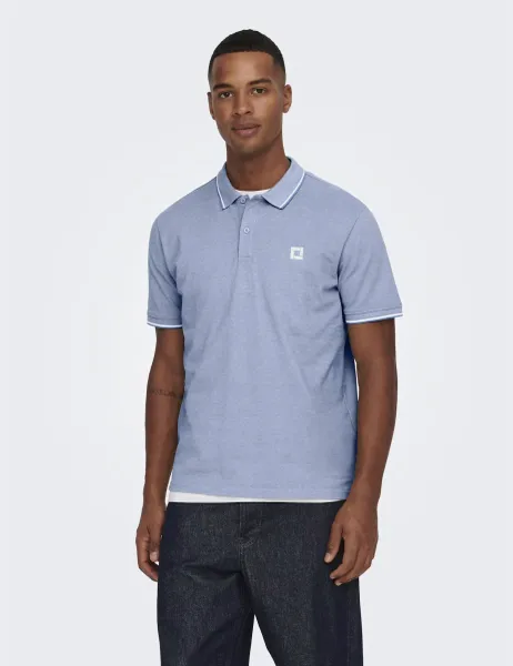 Only & Sons Pure Cotton Tipped Polo Shirt Blue