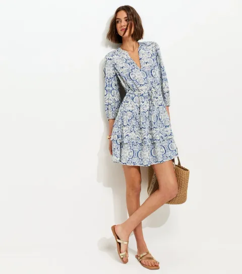 Women's Blue Tiered Cropped Sleeve Mini Dress