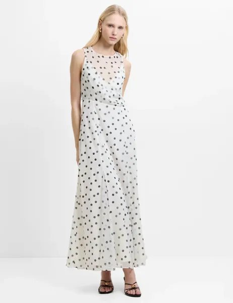 French Connection Chiffon Polka Dot Midaxi Skater Dress White/Black