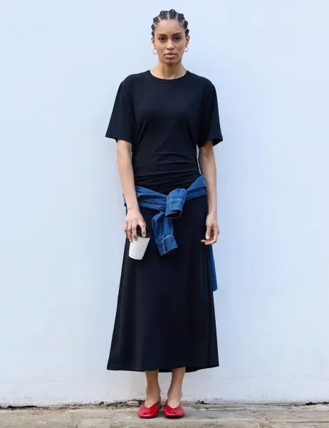 BAUKJEN Cotton-Rich Jersey Midi Skater Dress Black