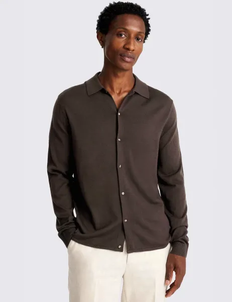 Moss Knitted Shirt with Merino Wool Brown