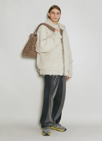 Padded Distressed Knit Cardigan