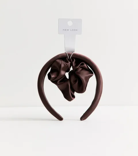 New Look Brown Satin Headband and Scrunch Set