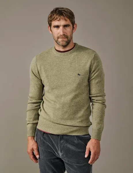 Aubin Pure Wool Crew Neck Jumper Khaki