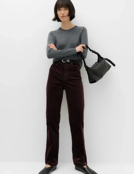 Marks & Spencer Cord Straight Leg Trousers Claret