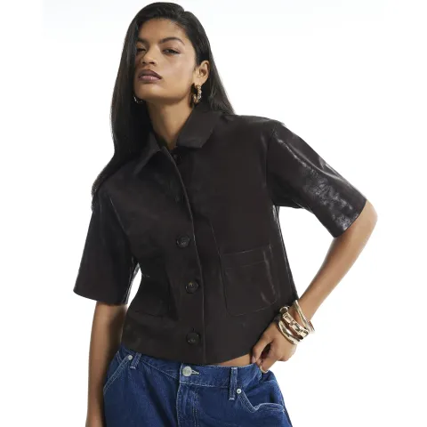River Island Hammered Faux Leather Shirt