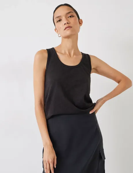 HUSH Pure Cotton Scoop Neck Vest Black