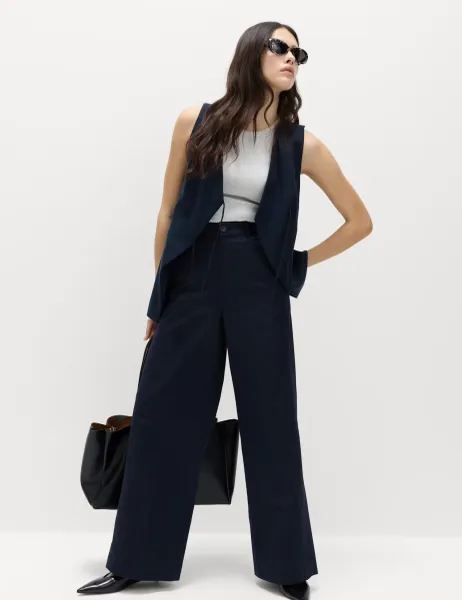 Marks & Spencer Cotton Rich Wide Leg Chinos Navy