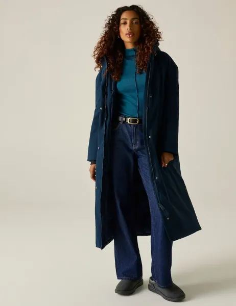 Regatta Janna Waterproof Padded Longline Raincoat Navy
