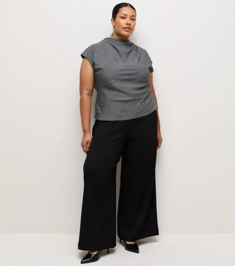 New Look Women's Plus Size Black Crinkle Jersey Wide Leg Trousers Curves