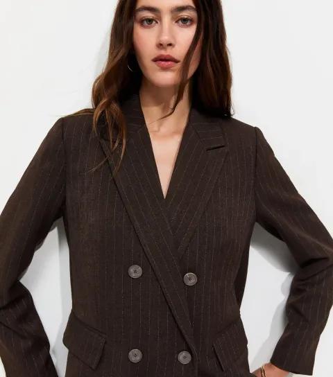 Women's Brown Pinstripe Double Breasted Blazer