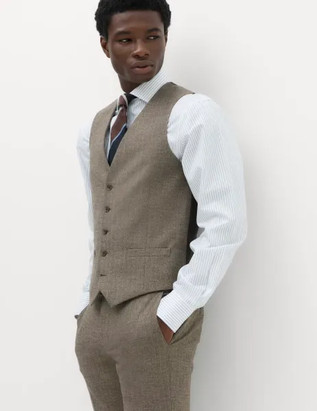 Marks & Spencer Regular Fit Striped Waistcoat Brown