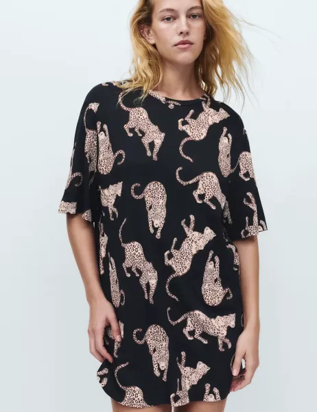 Marks & Spencer Cotton Modal Printed Relaxed Nightdress Navy Mix